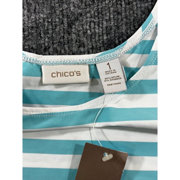 Chico's Tank Top Women 1 Teal and white stripes NWT - Picture 3 of 6